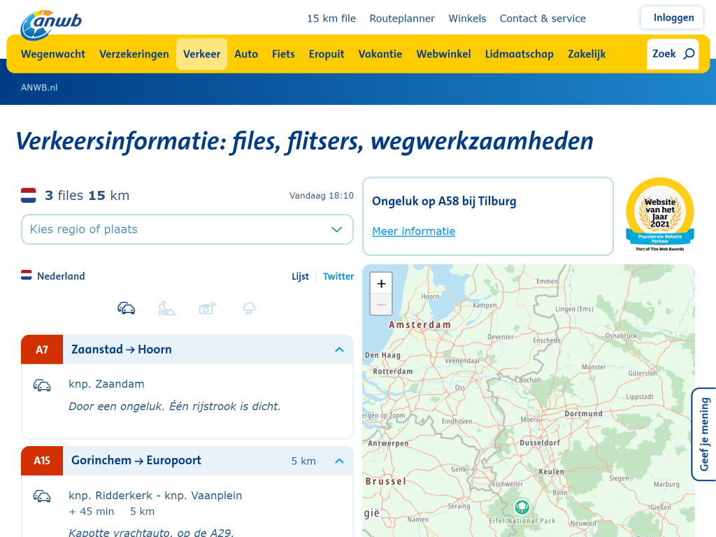 Actuele Verkeersinformatie Google Maps, ANWB, Rijkswaterstaat